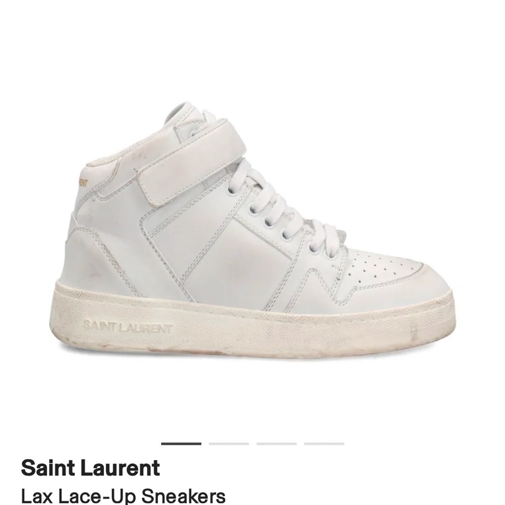 Saint Laurent White Lax distressed Lace-Up Sneakers